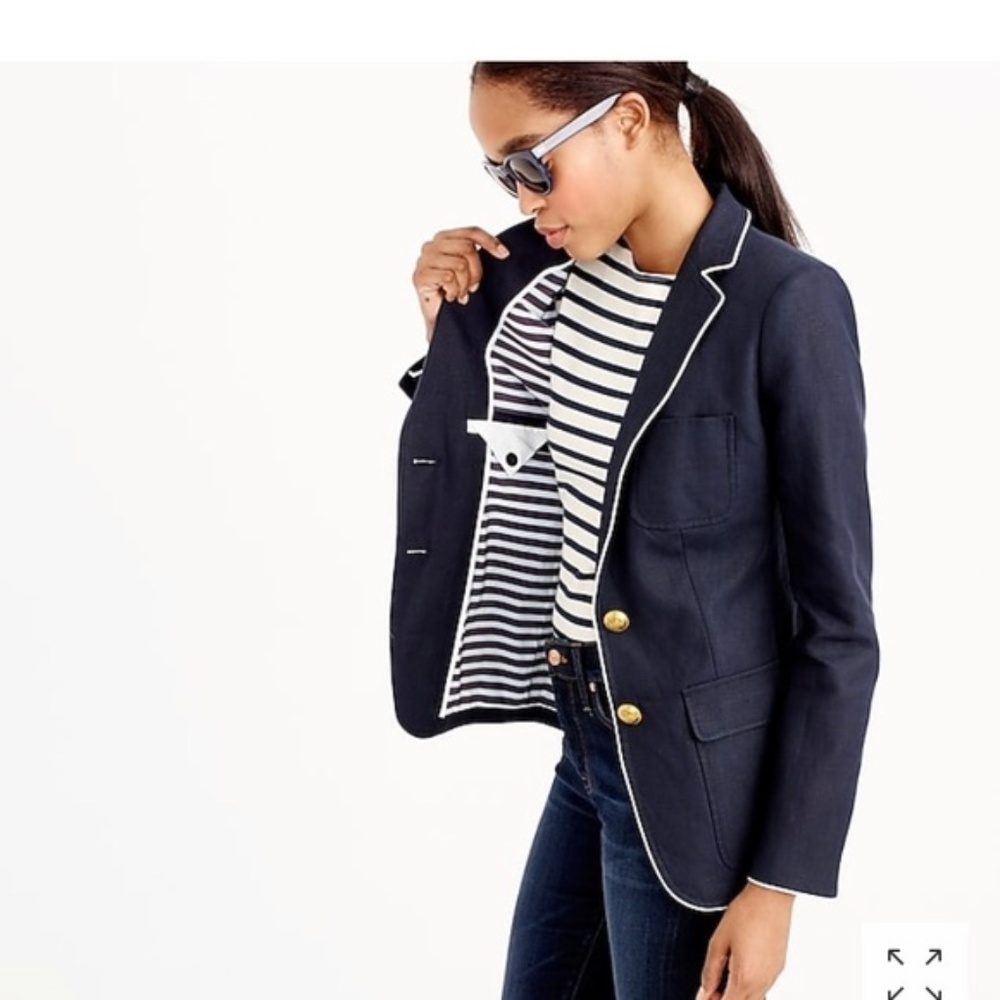 J Crew Navy Rhodes Blazer in Tipped Linen